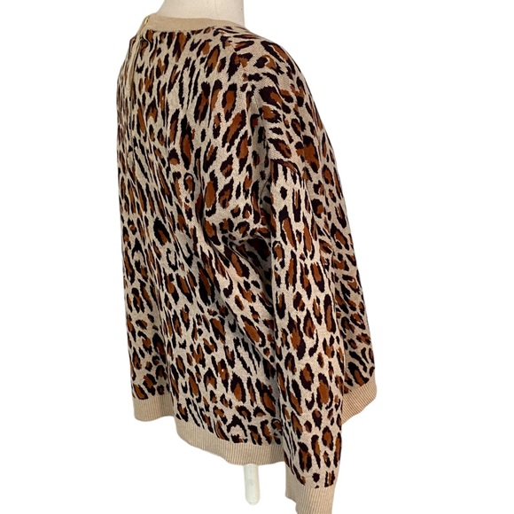 H&M LEOPARD PRINT SWEATER BACK ZIP CREWNECK SOFT SWEATER RIBBED CUFFS MEDIUM - Picture 7 of 14